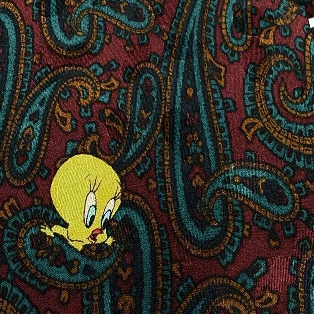 Looney Tunes Mania BUGS BUNNY VTG 90s Silk Necktie Paisley Maroon Men’s Tweetie